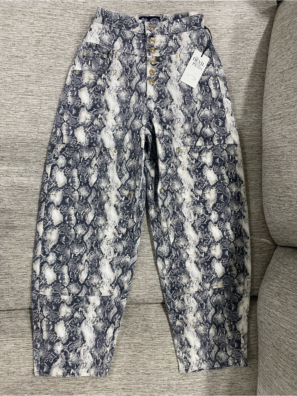 High-Rise Wide Leg Snake-Print Pants in Black/White by SCOOP